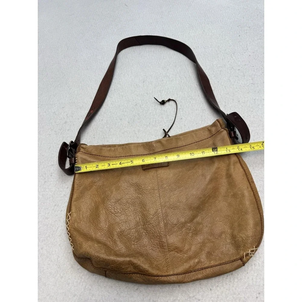 Lucky Brand Hobo Bag Womens Medium Tan Leather Whipstitch Shoulder Boho Purse‎